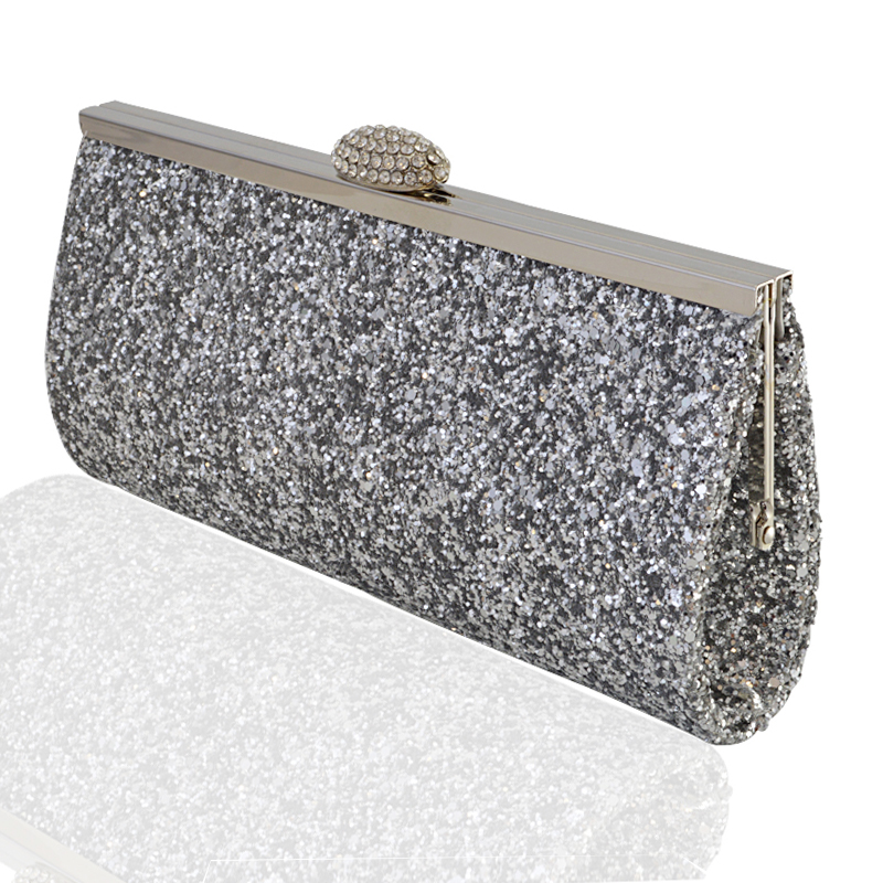 grey sparkly clutch bag