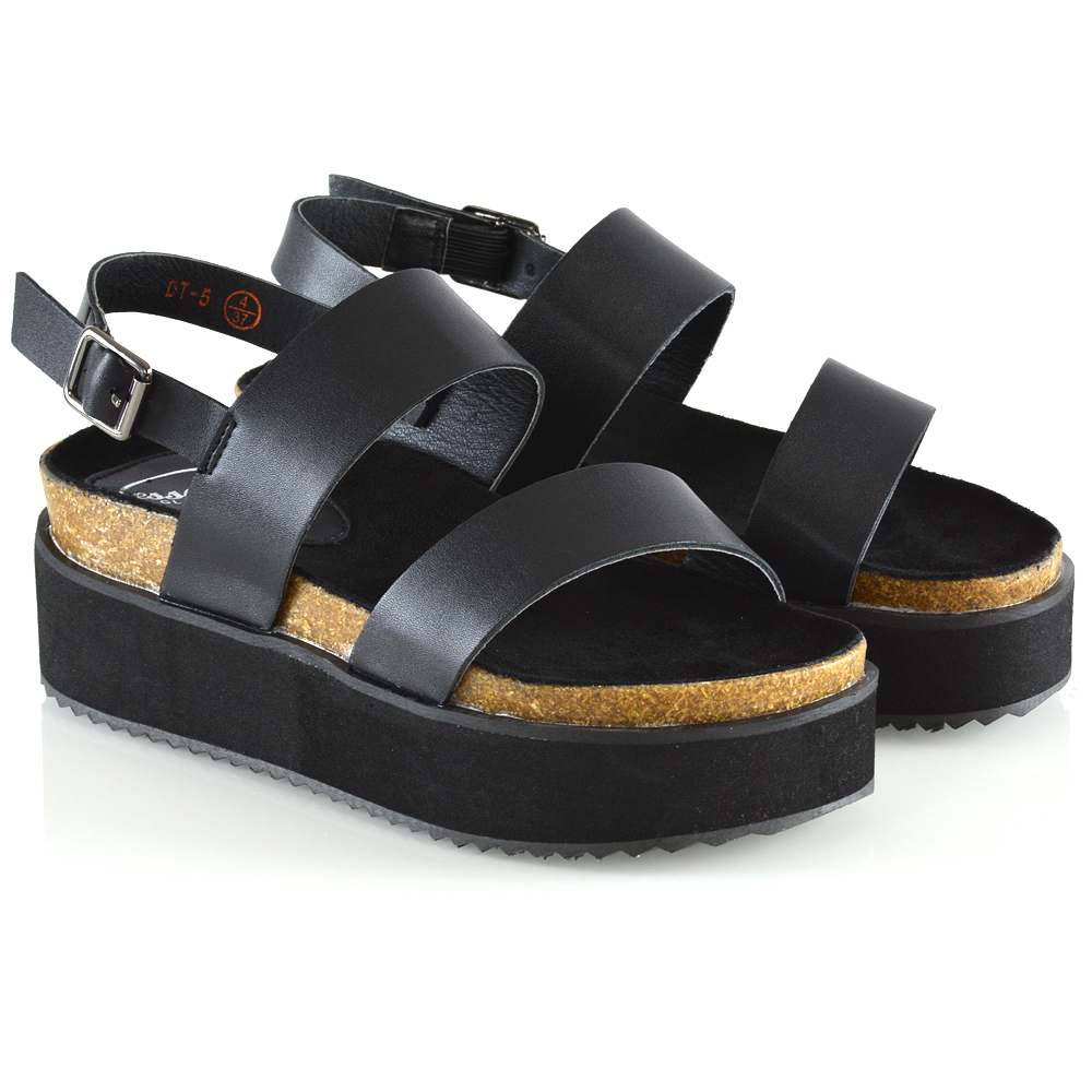 black flat platform sandals