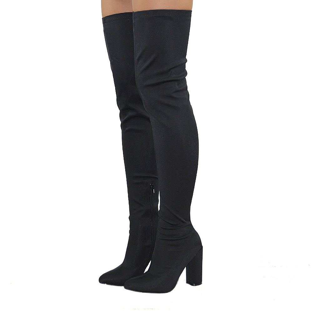 NEW WOMENS THIGH HIGH ROUND HEEL STRETCH LADIES OVER THE KNEE LONG LEG ...